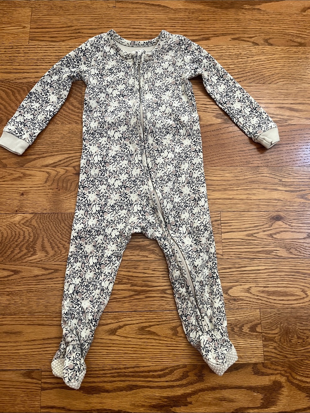 Colored Organics Cream Footed One-Piece with Navy Floral Print